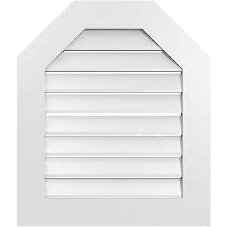Ekena Millwork Octagonal Top Surface Mount PVC Gable Vent: Functional, w/ 3-1/2"W x 1"P Standard Frame, 24"W x 28"H GVPOT24X2801SF